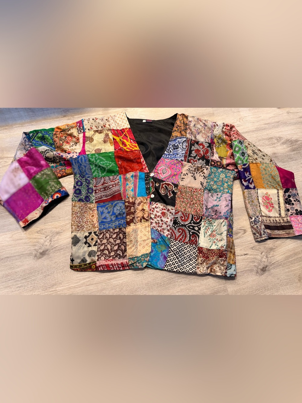 Vintage Sacred Threads 100% Silk Patchwork Jacket Size XL